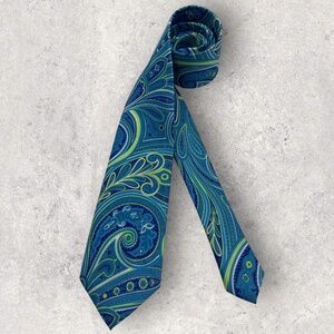 GEOFFREY BEENE Blue/Green Paisley Silk LUXURY Tie